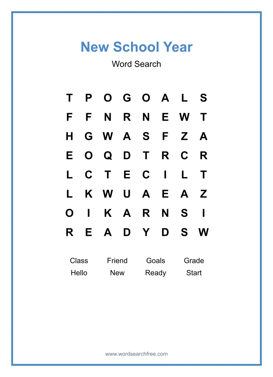 New School Year Word Search - Free printable puzzle with 8 words