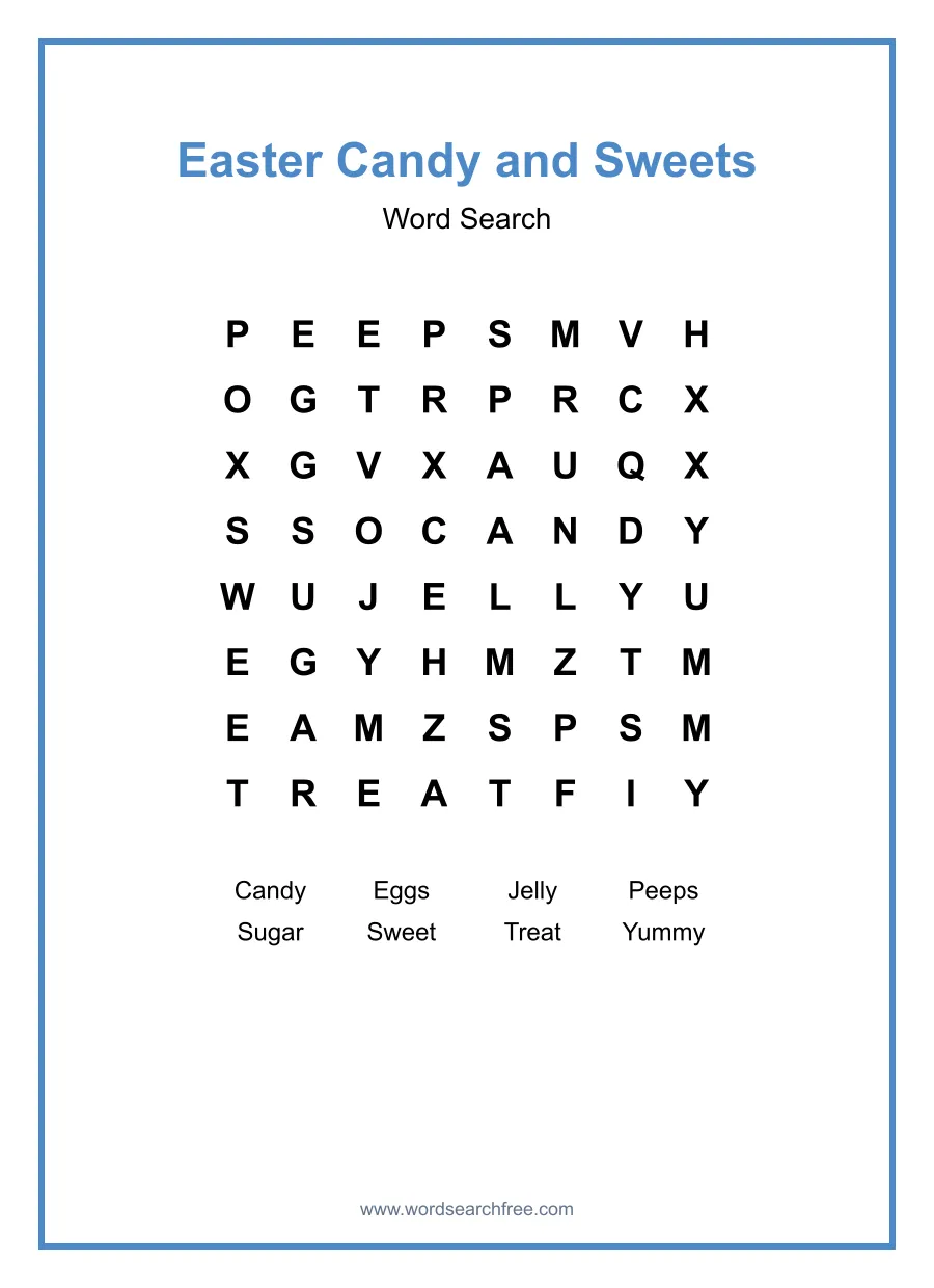 Easter Candy and Sweets Word Search - Free printable puzzle with 8 words