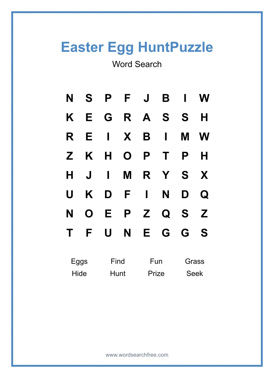 Easter Egg Hunt Word Search Puzzle - Free printable puzzle with 8 words