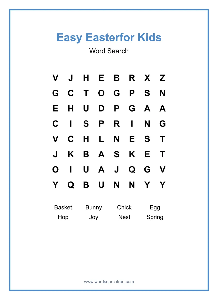 Easy Easter Word Search for Kids - Free printable puzzle with 8 words