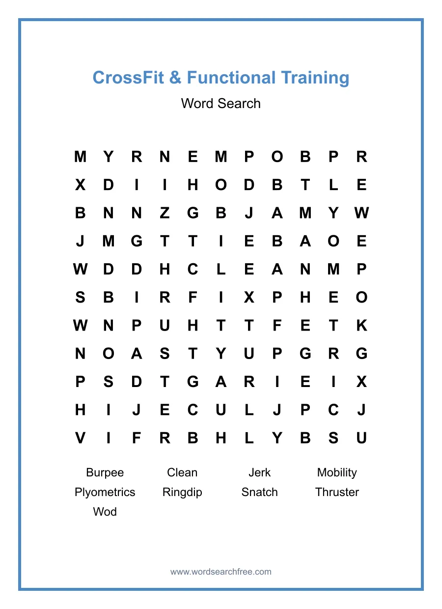 CrossFit & Functional Training Word Search - Free printable puzzle with 9 words