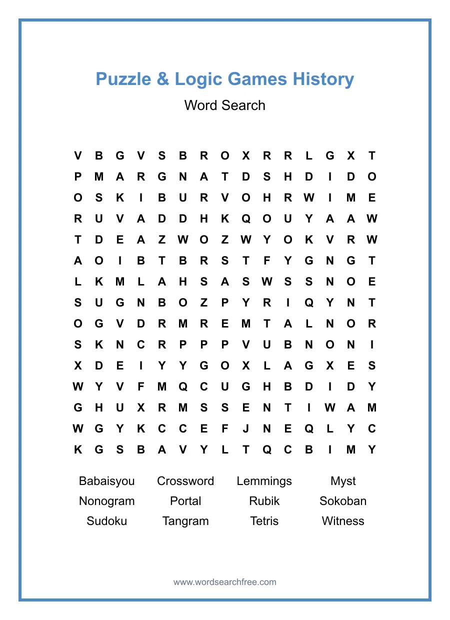 Puzzle & Logic Games History Word Search - Free printable puzzle with 12 words