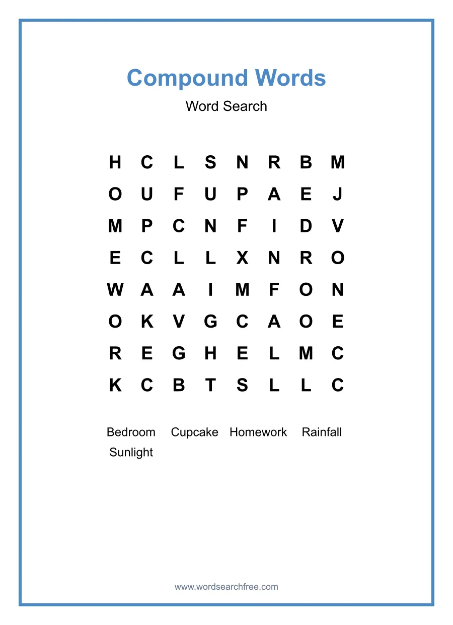 Compound Words Word Search - Free printable puzzle with 5 words