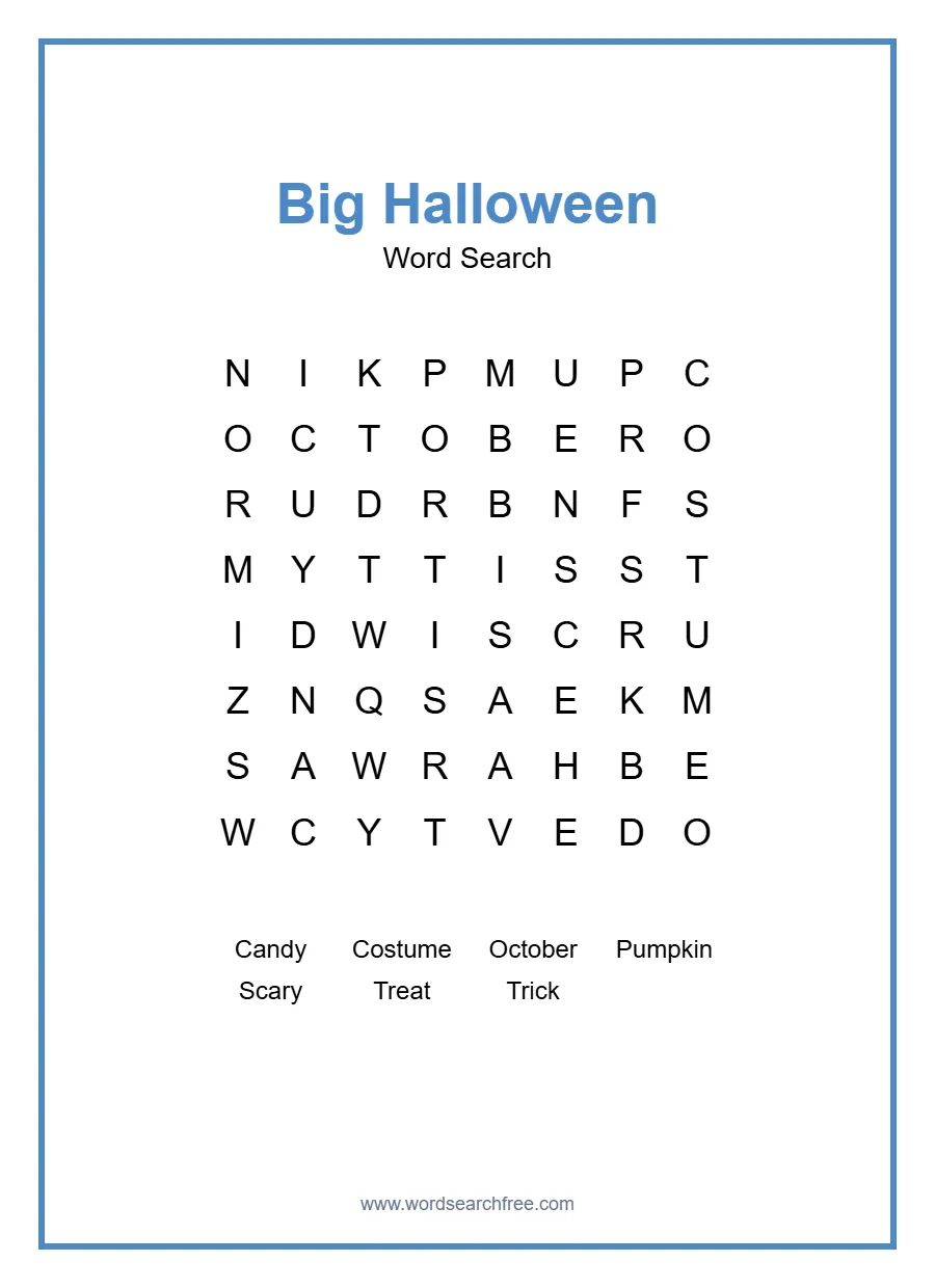 Big Halloween Word Search - Free printable puzzle with 7 words