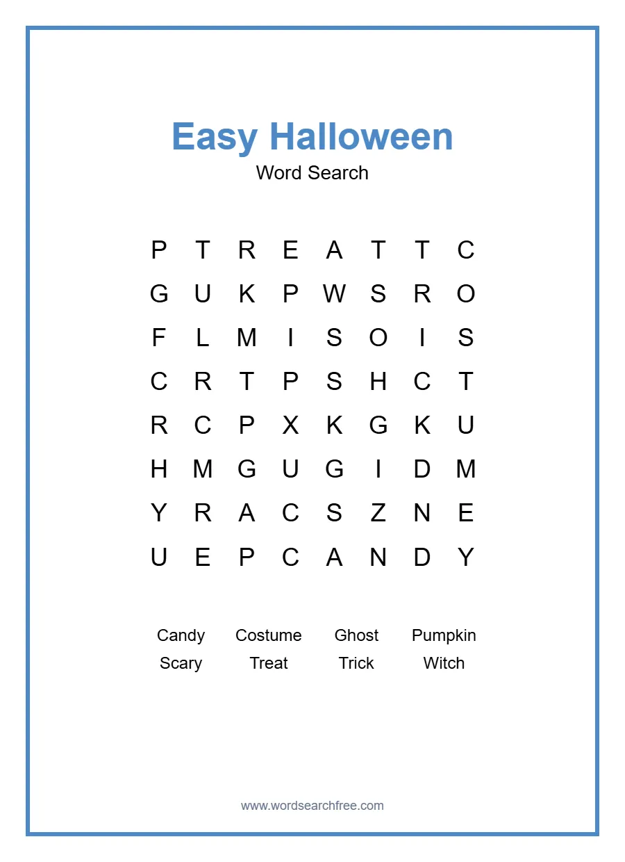 Easy Halloween Word Search - Free printable word search puzzle