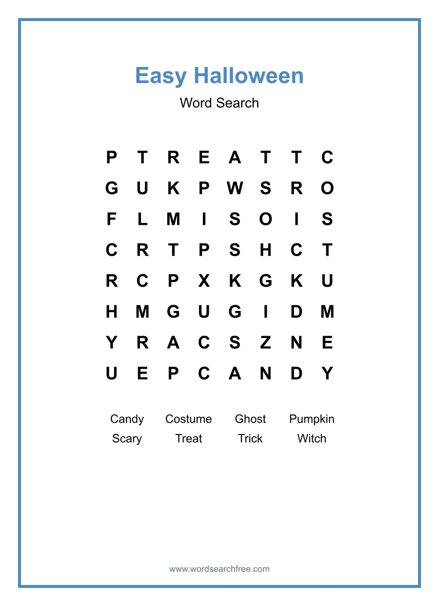 Easy Halloween Word Search - Free printable word search puzzle