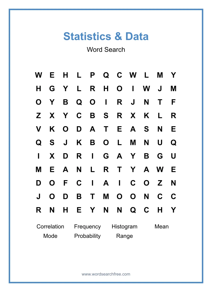 Statistics & Data Word Search - Free printable puzzle with 7 words