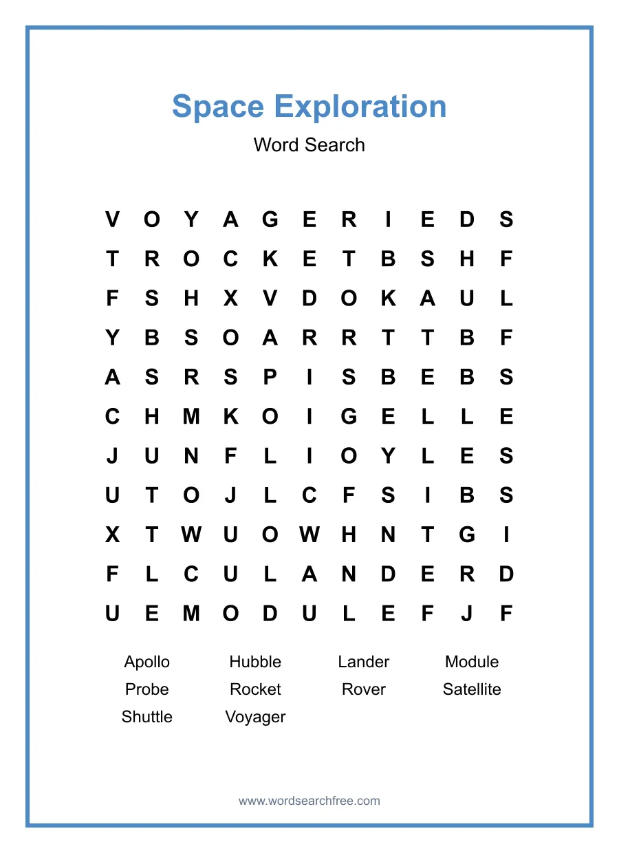 Space Exploration Word Search - Free printable puzzle with 10 words