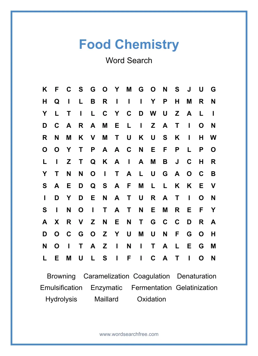 Food Chemistry Word Search - Free printable puzzle with 11 words