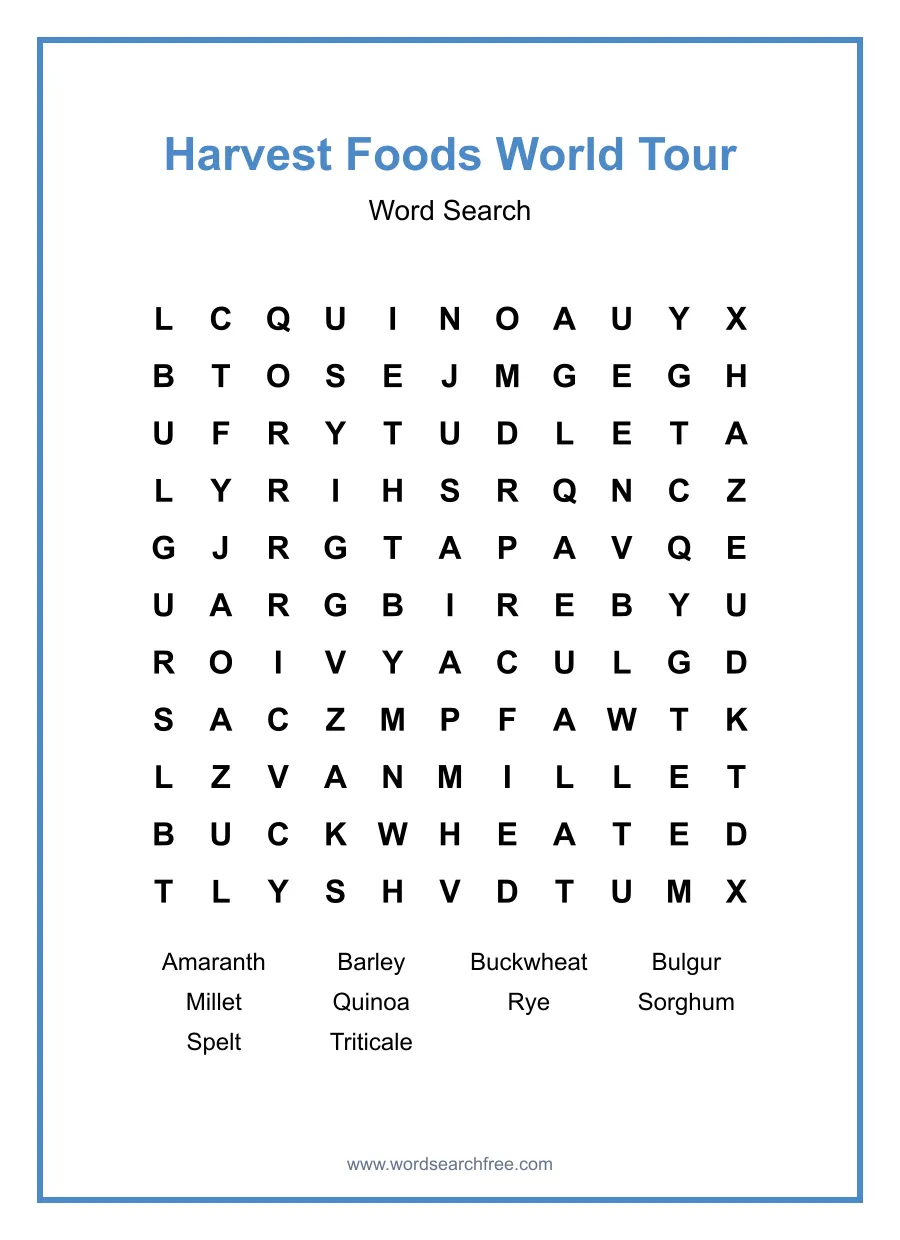 Harvest Foods World Tour Word Search - Free printable puzzle with 10 words